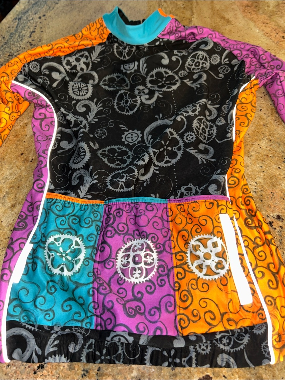 CYCOLOGY sz M Women's Colorblock Long Sleeve Cycling Jersey - Black/Pink/Orange - Picture 7 of 7
